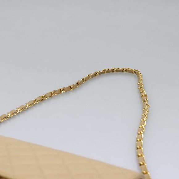 CHANEL Matelasse Chain Shoulder Bag Lamb Skin Beige Gold CC Auth PP327 - Picture 14 of 16